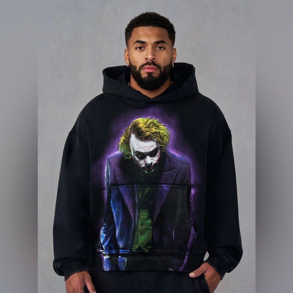 YoungLA 5174 Batman Midnight Hoodie, Black Wash Joker H, Size XL, NWT